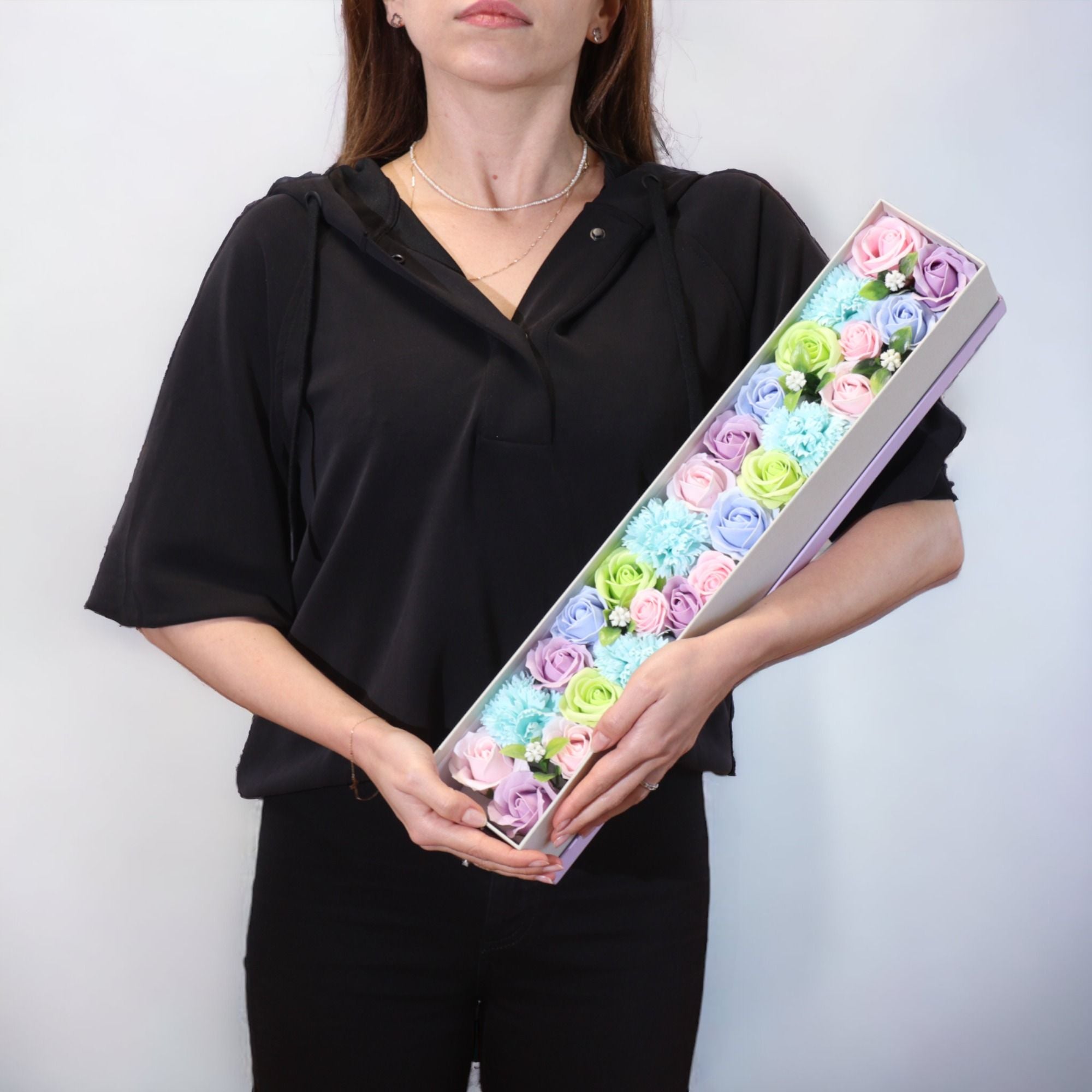 Extra Long Baby Blessings Soap Flower Box – Serene Blue & White Artisan Bath Bouquet
