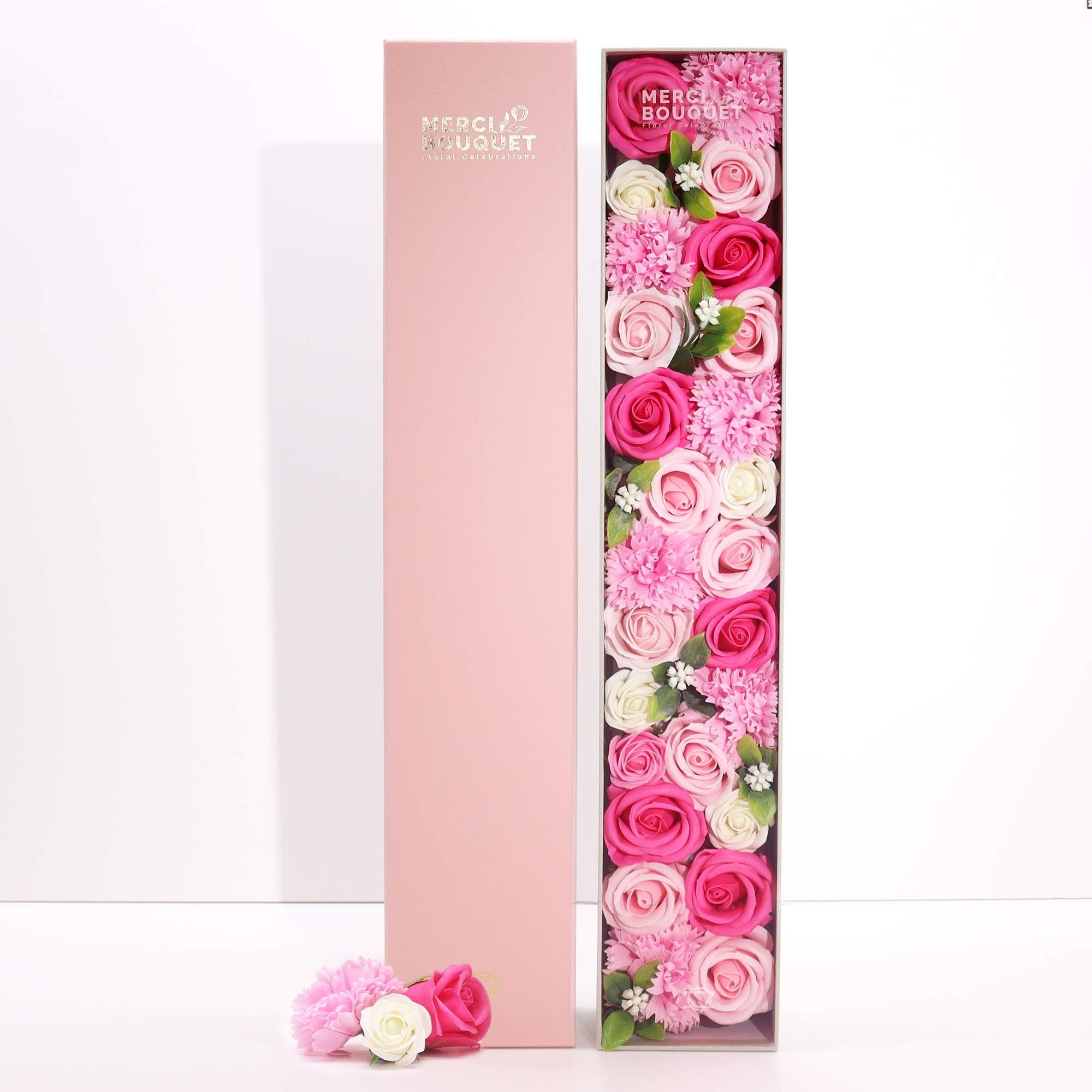 Extra Long Baby Blessings Soap Flower Box – Soft Pink & Ivory Artisan Bath Bouquet