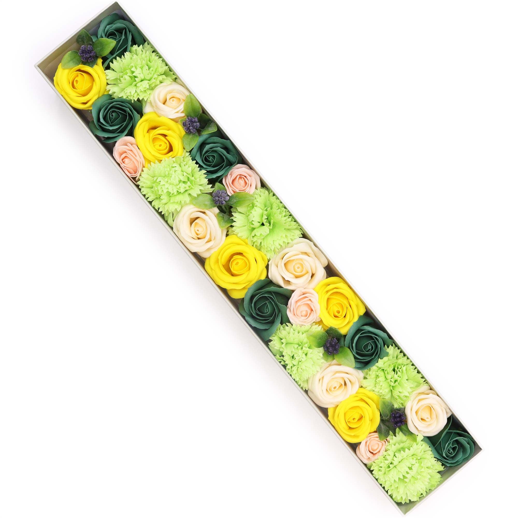 Extra Long Spring Celebrations Soap Flower Box – Vibrant Yellow & Green Artisan Bath Bouquet