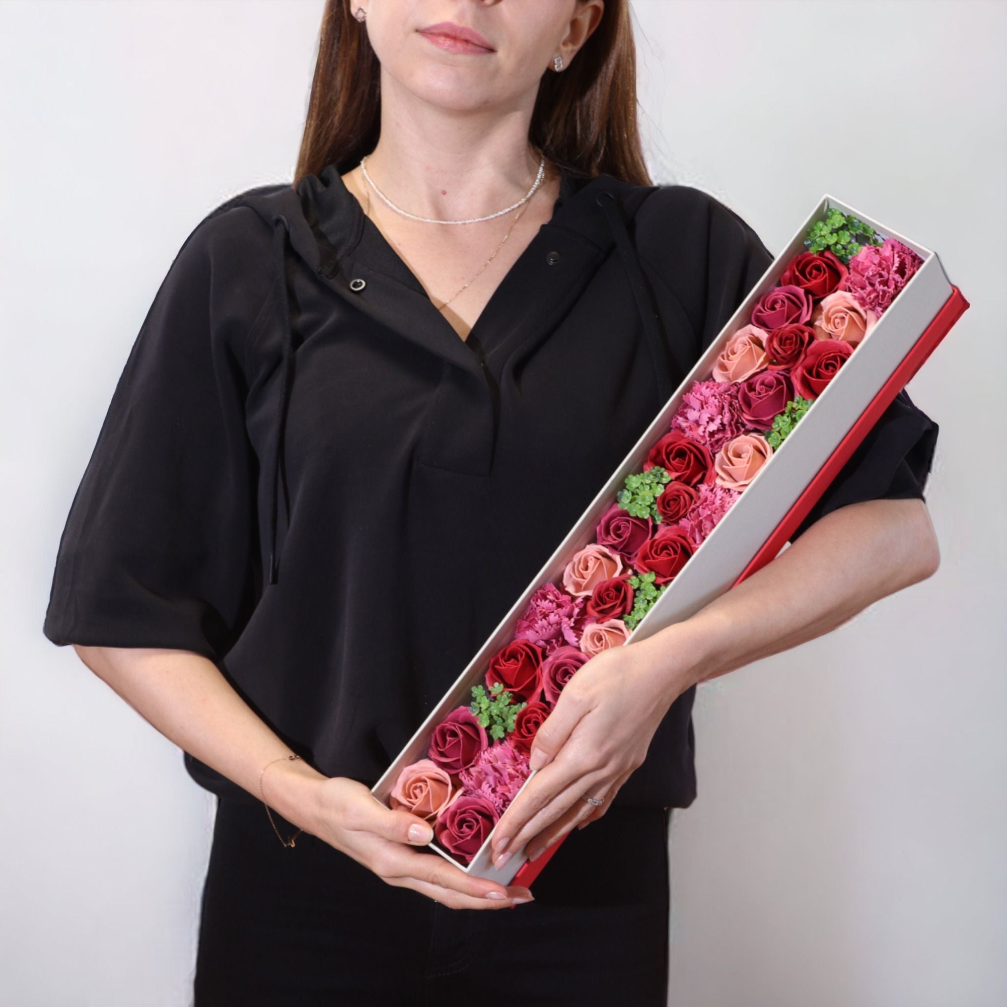 Pure Love Red & White Soap Flower Extra Long Gift Box – Grand Artisan Bath Bouquet