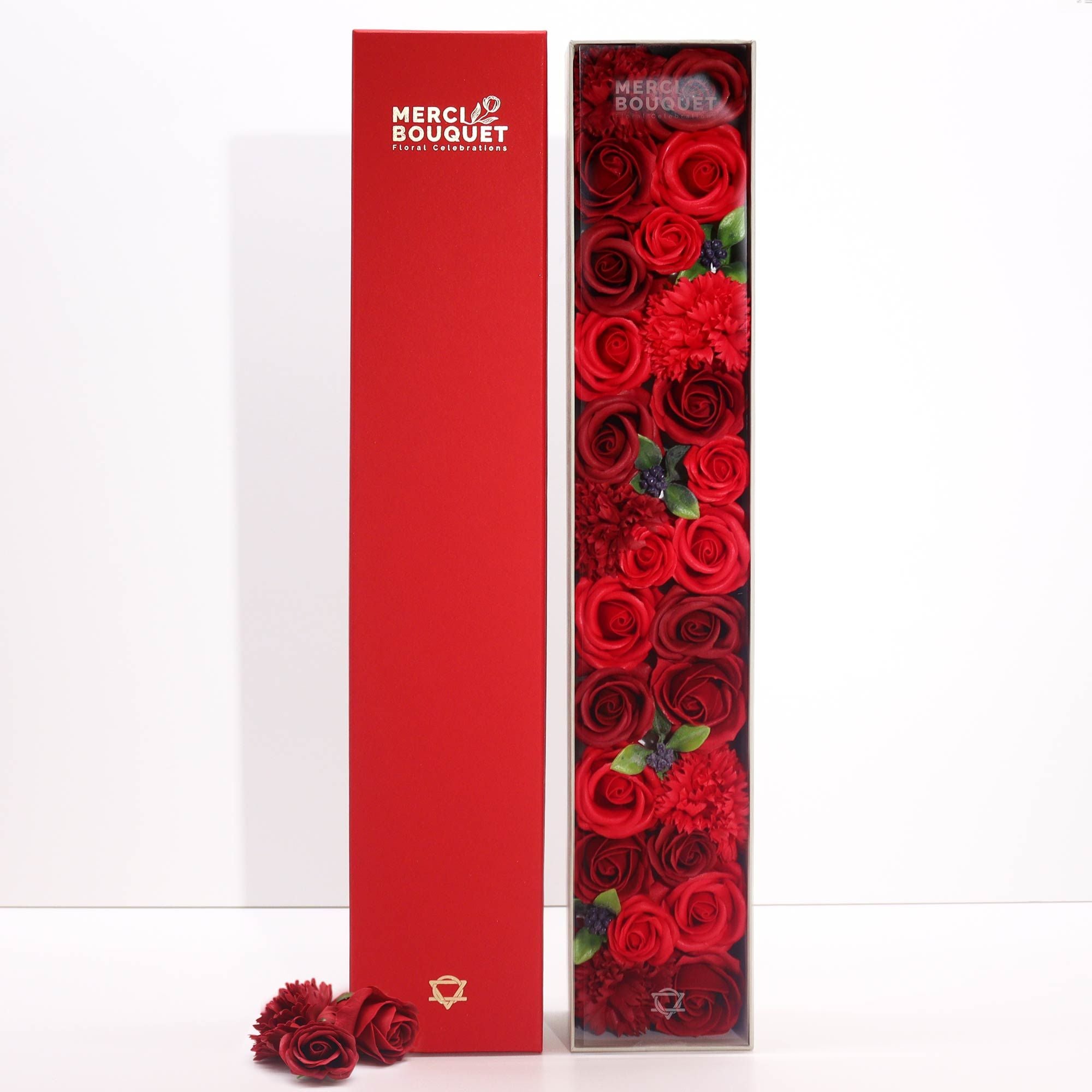 Extra Long Classic Red Rose Soap Flower Box – Grand 50cm Artisan Bath Bouquet