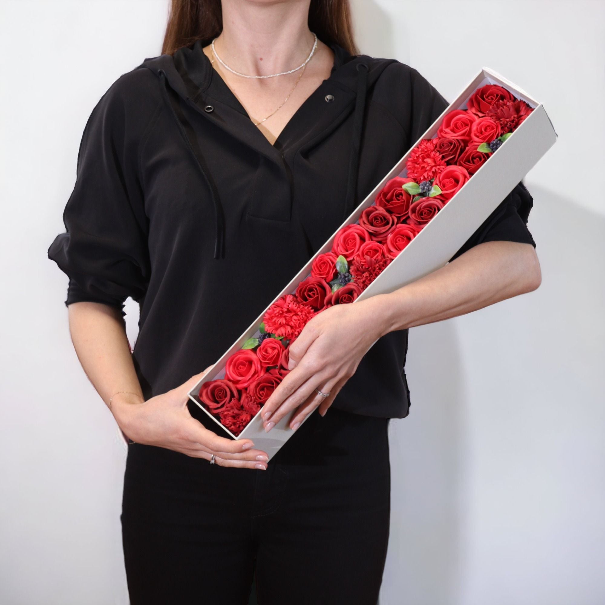 Extra Long Classic Red Rose Soap Flower Box – Grand 50cm Artisan Bath Bouquet