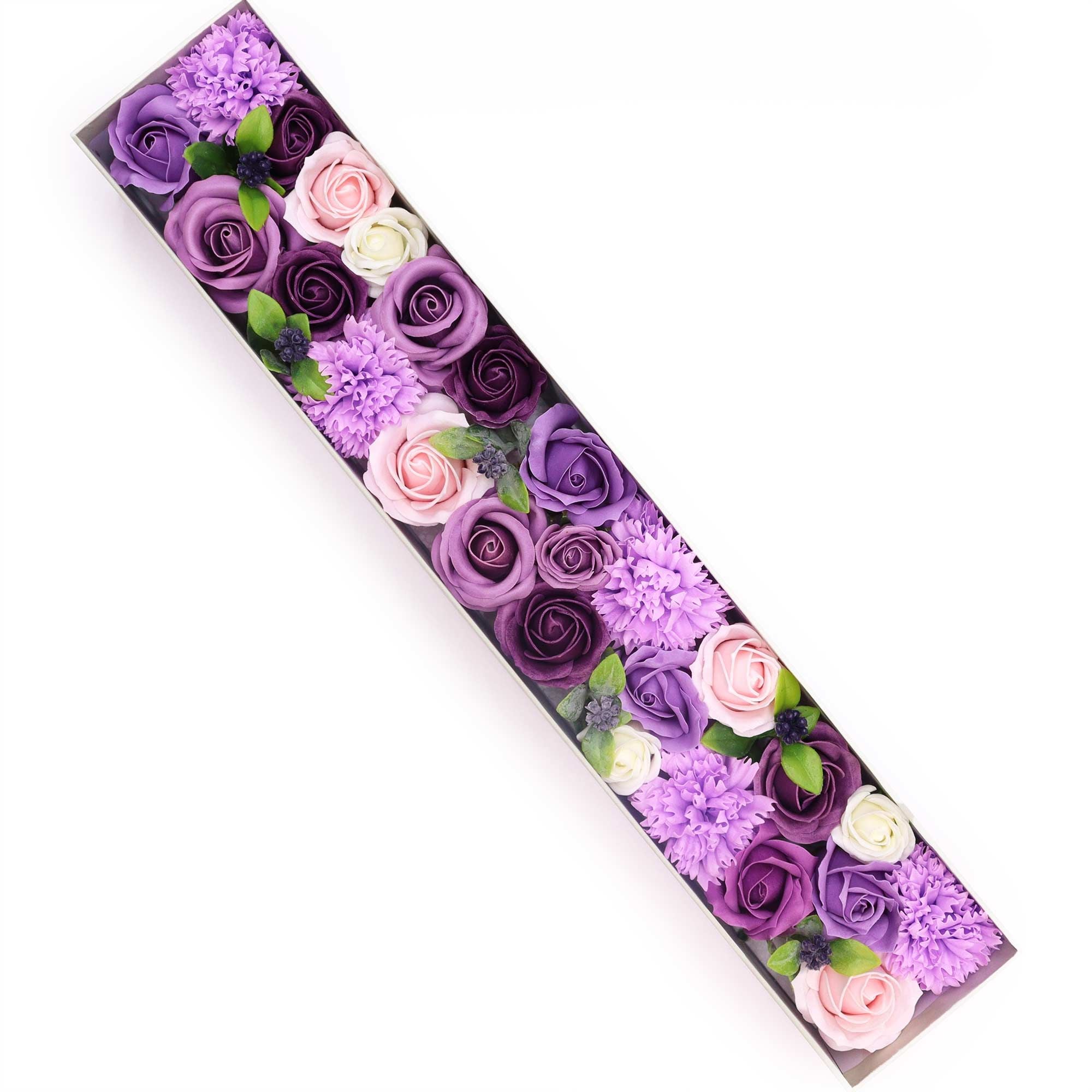 Extra Long Lavender Rose & Carnation Soap Flower Box – Grand 50cm Artisan Bath Bouquet